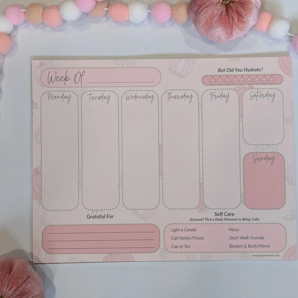 Weekly Gratitude planner Fall Pink 8.5 x 11